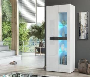 Furneo White 2-Door Display Cabinet with LED Lights