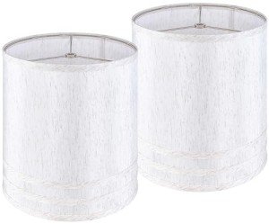 Tall White Textured Linen Drum Lamp Shades - Set of 2