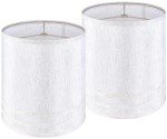 Tall White Textured Linen Drum Lamp Shades - Set of 2