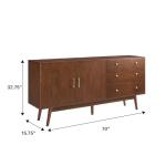 Mid-Century Modern Walnut Sideboard Cabinet, 70 Inch