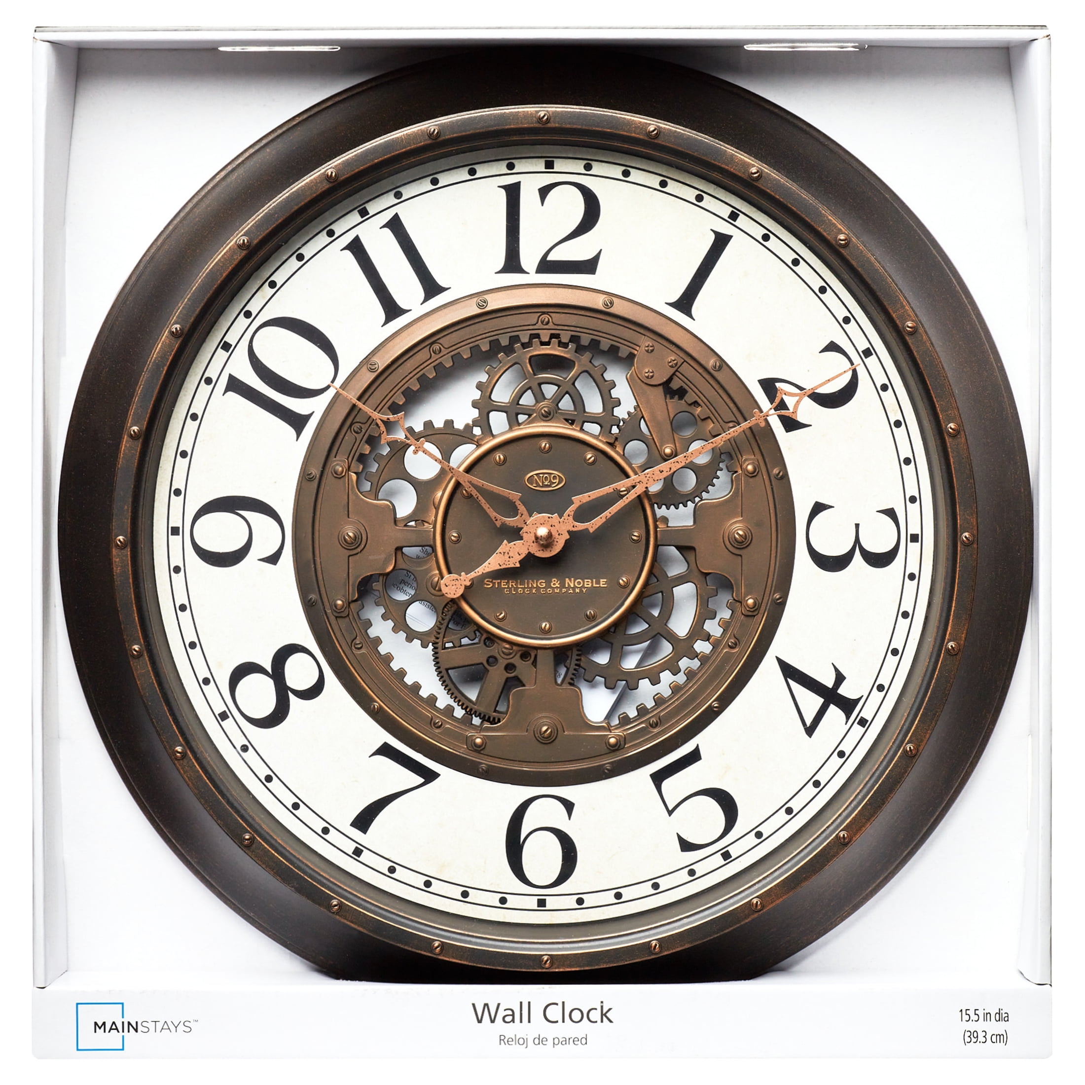 Industrial Gear Wall Clock in Aged Bronze