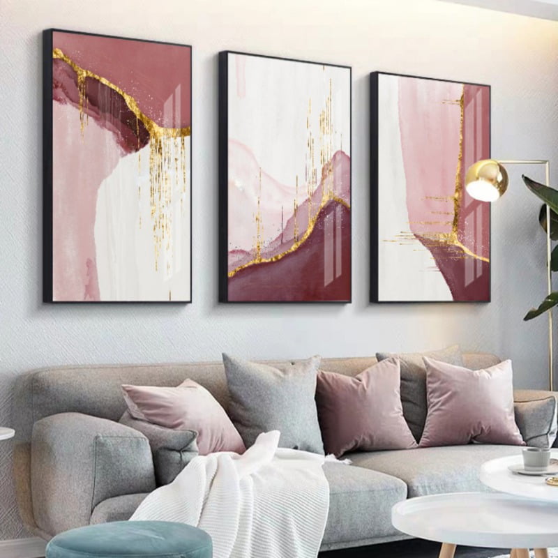 Modern Pink & Gold Wall Art Trio