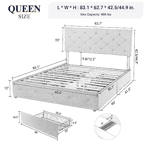 Queen Size Platform Bed with Storage and Headboard