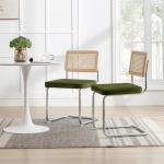Green Velvet Dining Chairs with Cane Back