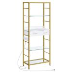 5 Tier Bookshelf with Charging Station and Drawer