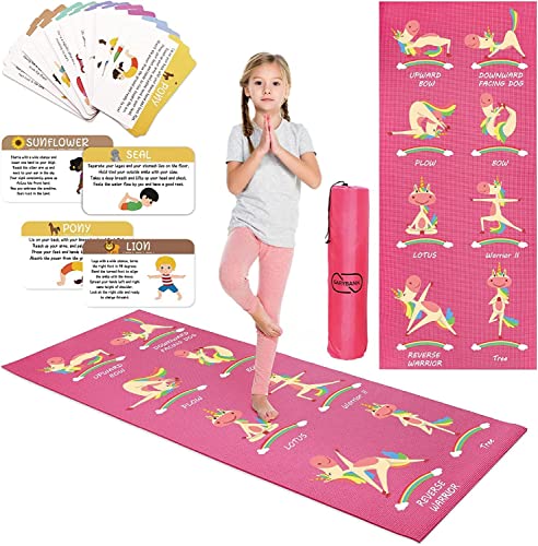 Garybank Unicorn Kids Yoga Mat Set - Fun Prints, Non-Slip Exercise Mats & Yoga Cards