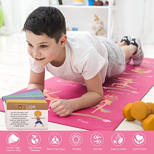 Garybank Unicorn Kids Yoga Mat Set - Fun Prints, Non-Slip Exercise Mats & Yoga Cards