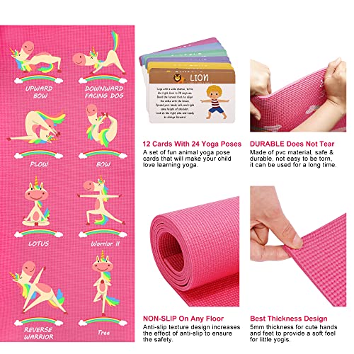 Garybank Unicorn Kids Yoga Mat Set - Fun Prints, Non-Slip Exercise Mats & Yoga Cards