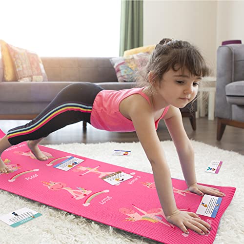 Garybank Unicorn Kids Yoga Mat Set - Fun Prints, Non-Slip Exercise Mats & Yoga Cards