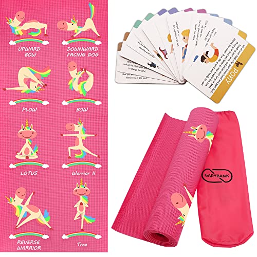 Garybank Unicorn Kids Yoga Mat Set - Fun Prints, Non-Slip Exercise Mats & Yoga Cards