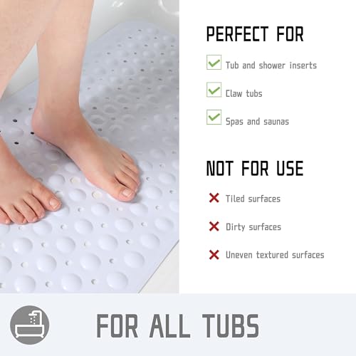 Yimobra Extra Long Non-Slip Bathtub Mat, Phthalate-Free White