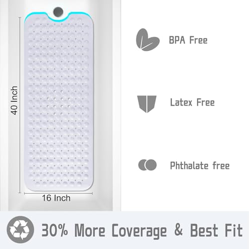 Yimobra Extra Long Non-Slip Bathtub Mat, Phthalate-Free White