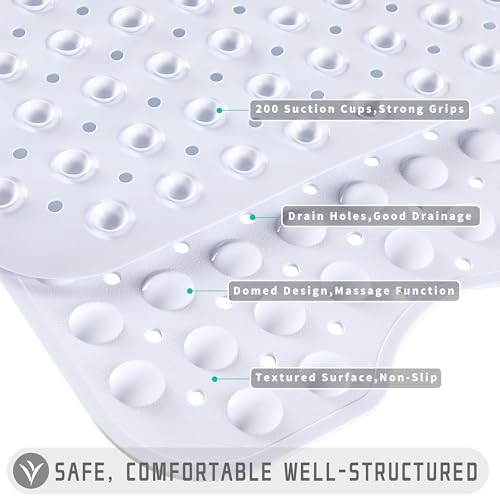 Yimobra Extra Long Non-Slip Bathtub Mat, Phthalate-Free White