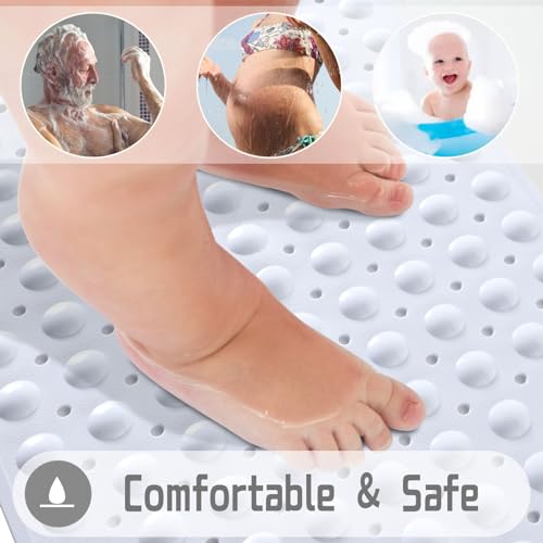 Yimobra Extra Long Non-Slip Bathtub Mat, Phthalate-Free White