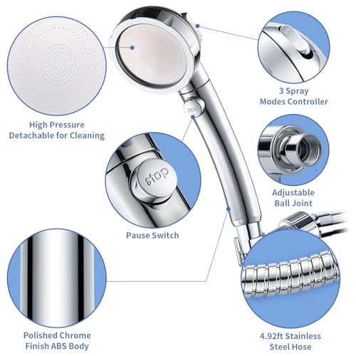 High Pressure Handheld Shower with On/Off Switch, 3 Spray Modes