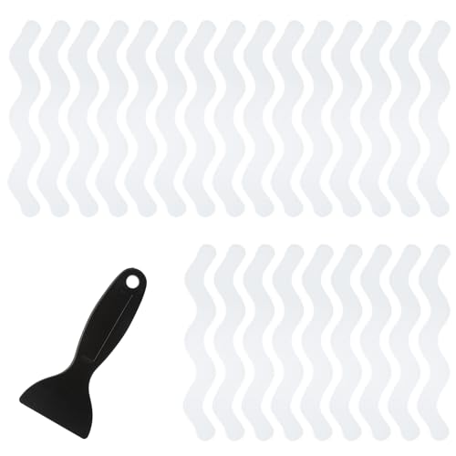 24PCS Transparent Anti Slip Bathtub Strips with Scraper