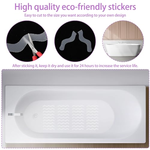 24PCS Transparent Anti Slip Bathtub Strips with Scraper