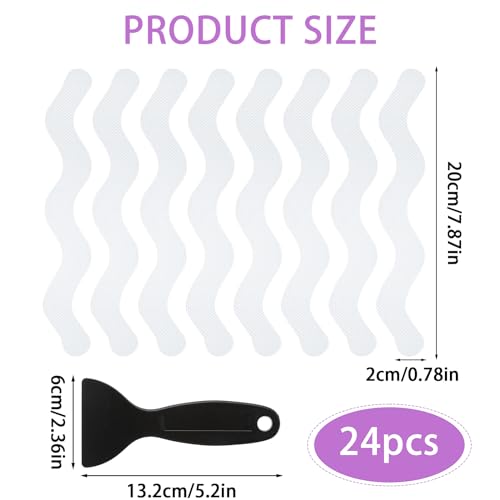 24PCS Transparent Anti Slip Bathtub Strips with Scraper