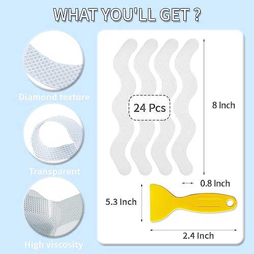 24 Pcs Anti-Slip Bathtub Stickers with Premium Scraper