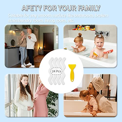 24 Pcs Anti-Slip Bathtub Stickers with Premium Scraper