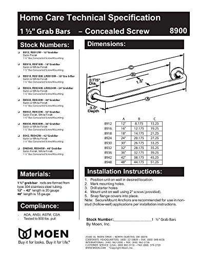 18-Inch Stainless Shower Grab Bar for Slippery Bathtubs