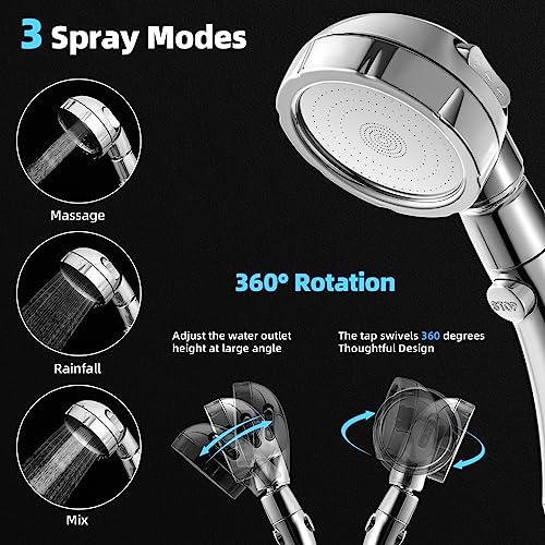 Marbrasse High Pressure Handheld Showerhead, 3-Settings with Shutoff