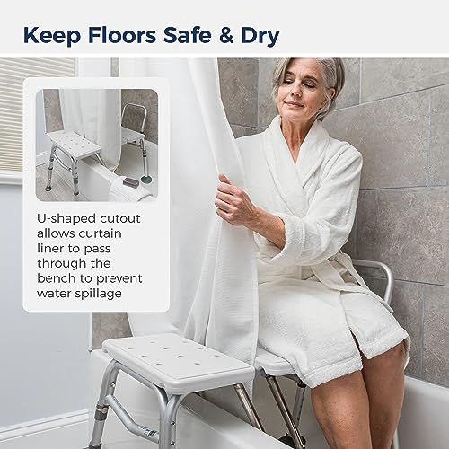 White Tub Transfer Bench with Curtain Guard Protection