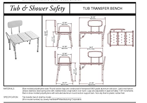 Adjustable White Transfer Bench for Bathroom Safety