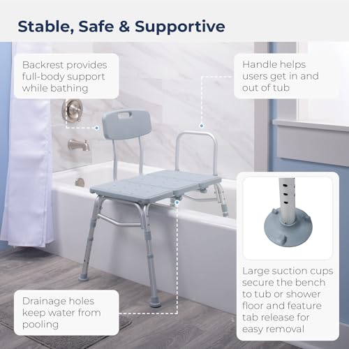 Height Adjustable Transfer Bench for Slippery Bathtubs