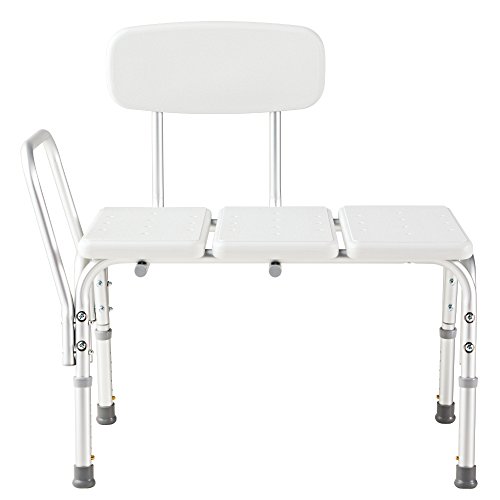 Adjustable White Transfer Bench for Bathroom Safety