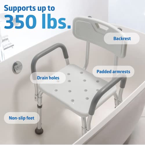 Slip-Resistant Shower Chair with Adjustable Height & Padded Armrests