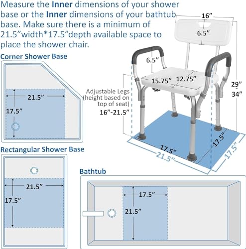 Vaunn Shower Chair with Padded Arms, Removable Back