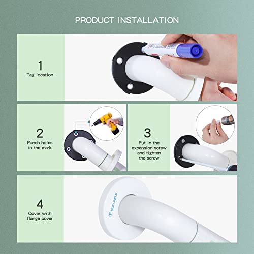 White 12 inch Bathroom Grab Bar for Seniors