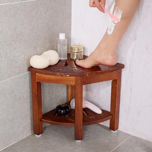 Corner Shower Bench with Shelf and Foot Rest