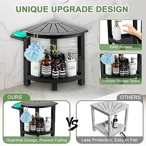 Bamboo Corner Shower Stool with Shelf & Soap Dish