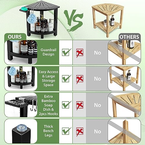 Bamboo Corner Shower Stool with Shelf & Soap Dish