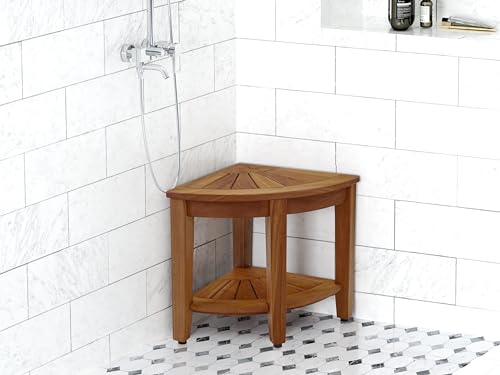 AquaTeak 15.5" Kai Teak Shower Bench with Shelf