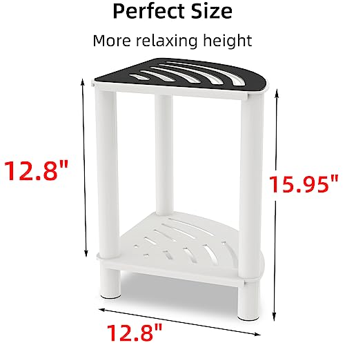 White Non-Slip Corner Shower Stool with Storage Shelf