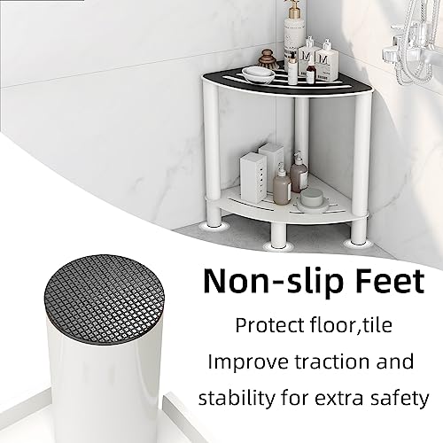White Non-Slip Corner Shower Stool with Storage Shelf