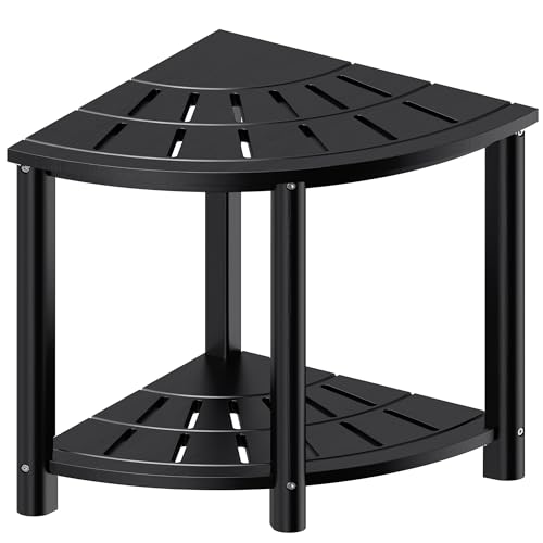 Bamboo Corner Shower Bench with Storage Shelf, Waterproof