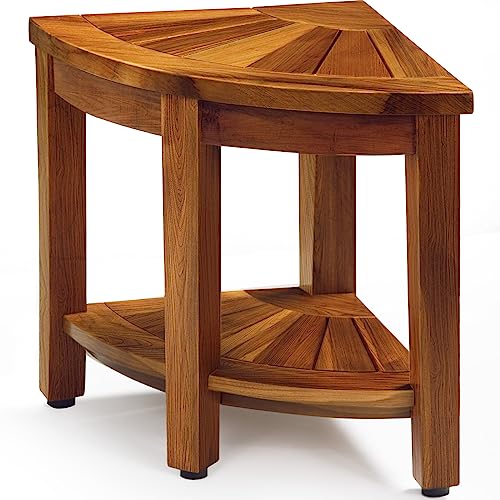 18” Teak Shower Bench with Storage Shelf, Corner Seat