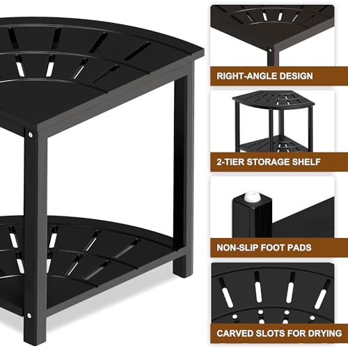 Bamboo Corner Shower Bench with Storage Shelf, Waterproof