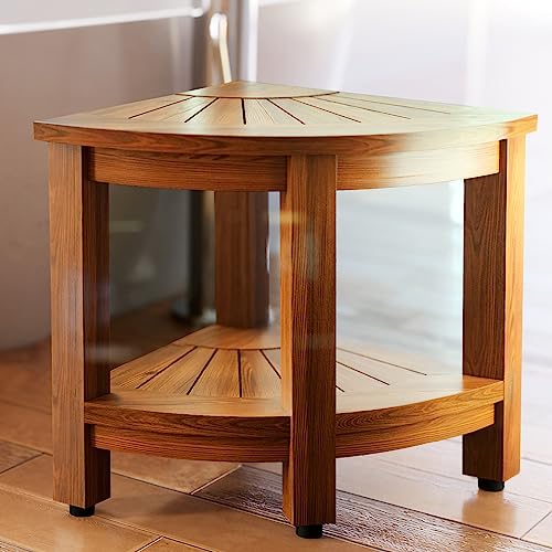 18” Teak Shower Bench with Storage Shelf, Corner Seat