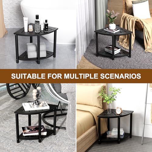 Bamboo Corner Shower Bench with Storage Shelf, Waterproof