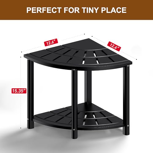 Bamboo Corner Shower Bench with Storage Shelf, Waterproof