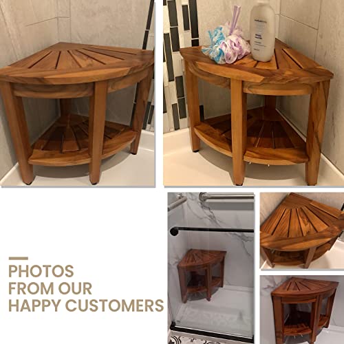 18” Teak Shower Bench with Storage Shelf, Corner Seat