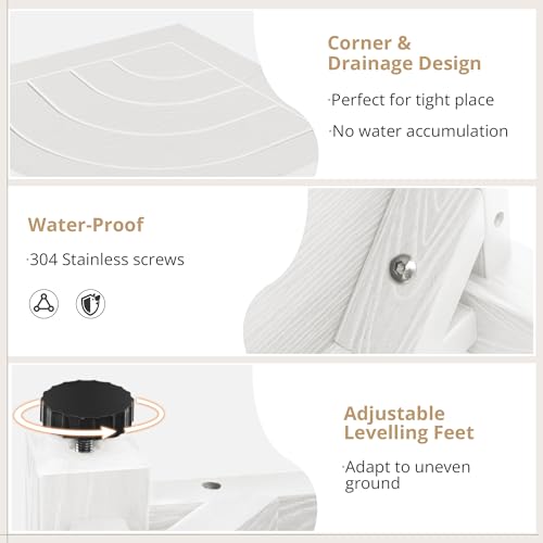 White HDPS Corner Shower Stool with Storage Shelf