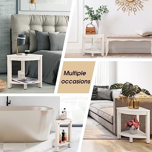 White Corner Shower Stool with Storage Shelf