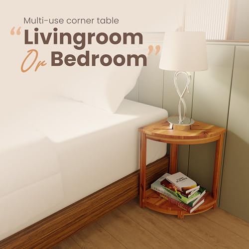 HOLANA Wood Corner Shower Bench & Stool with Storage Shelf