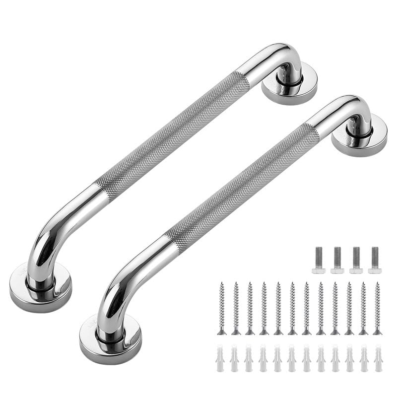 Polished Nickel Bathroom Safety Grab Bars, Set of 2